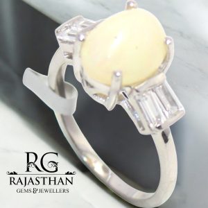 Rajasthan Gems Ring 925 Sterling Silver Opal Gem Stone & Cubic Zirconia CZ Handmade Women Gift F273