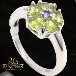 Rajasthan Gems Ring Silver 925 Sterling Women Natural Peridot & Amethyst Gem Stone Handmade Gift F274