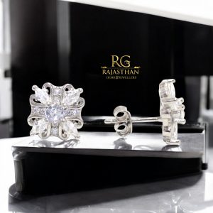 Rajasthan Gems Stud Studs Earrings 925 Sterling Silver Cubic Zirconia CZ Stone Handmade Women Gift F462