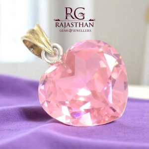 Rajasthan Gems Charm Heart Pendant 925 Sterling Silver Pink Cubic Zirconia Stone Women Handmade Gift F643
