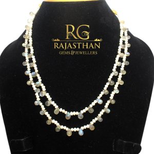Rajasthan Gems Adjustable Necklace 2 Line Strand String Beaded Jewellery Women Natural Labradorite & Freshwater Pearl Gem Stone Beads Gift F667