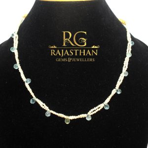 Rajasthan Gems Adjustable Necklace Strand Natural Aquamarine Briolette Bead Gem Stone & Freshwater Pearl Women Gift F668