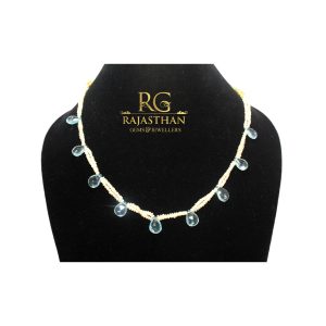Rajasthan Gems Adjustable Necklace Strand Natural Blue Topaz Gem Stone & Freshwater Pearl Women Gift F672