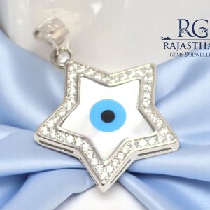Rajasthan Gems Evil Eye Charm Pendant Nazariya 925 Sterling Silver Cubic Zirconia CZ Stone Men Women Unisex Handmade Gift F682