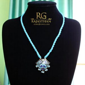 Rajasthan Gems Pendant Enamel Meena Meenakari Sterling Silver 925 Handmade Women Gift Adjustable F686