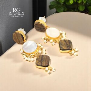 Rajasthan Gems Designer Earrings Brass Gold Rhodium Synthetic Gem Stone Handmade Women Gift F691
