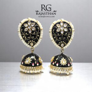 Rajasthan Gems Jhumki Jhumka Earrings Brass Gold Rhodium Cultured Pearl Stone & Crystal Handmade Traditional Enamel Meena Women Gift F693