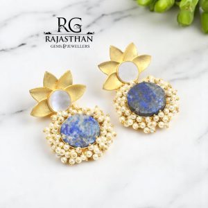 Rajasthan Gems Designer Earrings Brass Gold Rhodium Synthetic Gem Stone Handmade Women Gift F695