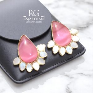 Rajasthan Gems Designer Earrings Brass Gold Rhodium Synthetic Gem Stone Handmade Women Gift F696