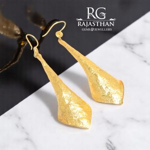 Rajasthan Gems Dangle Designer Earrings Brass Gold Rhodium Hand Texture Textured Handmade Women Gift F697