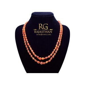 Rajasthan Gems Necklace 2 Line Strand String Beaded Mala Orange Briolette Cubic Zirconia Stone Hand Strung F711