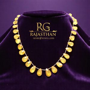 Rajasthan Gems Necklace 1 Line Strand String Beaded Mala Yellow Drop Cubic Zirconia Stone Hand Strung F713