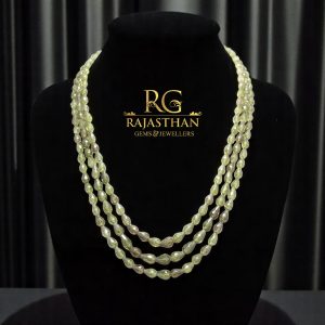 Rajasthan Gems Necklace 3 Line Strand String Beaded Mala Green Briolette Cubic Zirconia Stone Hand Strung F718