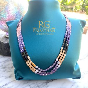 Rajasthan Gems Necklace 3 Line Strand String Beaded Mala Multi Colour Cubic Zirconia Stone Hand Strung F720