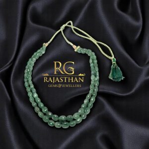 Rajasthan Gems Bead Necklace 2 Line Strand Beaded Natural Green Strawberry Quartz Gem Stone Gemstone Tumble Beads Adjustable F731