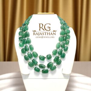 Rajasthan Gems Bead Necklace 3 Line Strand 925 Sterling Silver Gold Rhodium Beaded Green Strawberry Quartz Gem Stone Gemstone Tumble Beads F733