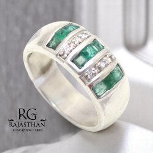 Rajasthan Gems Ring Sterling Silver 925 Natural Green Emerald Gem Stone & Diamond Women Handmade Gift F737