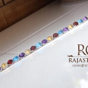Rajasthan Gems Bracelet Silver Sterling 925 Jewelry Natural Topaz Peridot Amethyst Garnet Gem Stone Women Handmade Gift F758