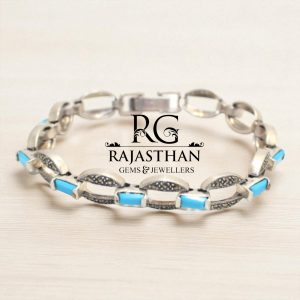 Rajasthan Gems Bracelet Silver Sterling 925 Jewelry Turquoise & Marcasite Stone Women Handmade Gift F994