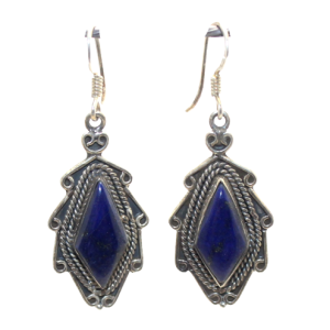 Rajasthan Gems Dangle Earrings 925 Sterling Silver Natural Lapis Lazuli Gem Stone Handmade Women Gift Traditional G005