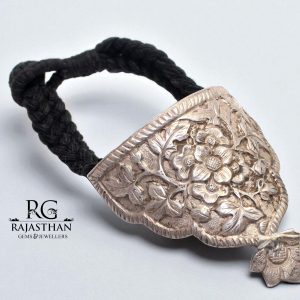 Rajasthan Gems Bajuband Bracelet Kada Antique Old Silver Traditional Handmade Hand Engraved Tribal Black Thread Women Gift G085