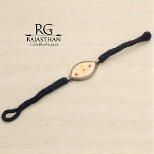 Rajasthan Gems Bajuband Bracelet Kada Antique Old Silver Traditional Handmade Hand Engraved Tribal Black Thread Women Gift G088
