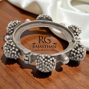 Rajasthan Gems Bracelet Bangle Kada Antique Old Silver Traditional Handmade Hand Crafted Tribal Jewellery Openable Women Gift G089