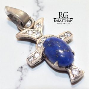 Rajasthan Gems Pendant 925 Sterling Silver Natural Lapis Lazuli Gem Stone & Cubic Zirconia CZ Men Women Unisex Handmade Gift G153