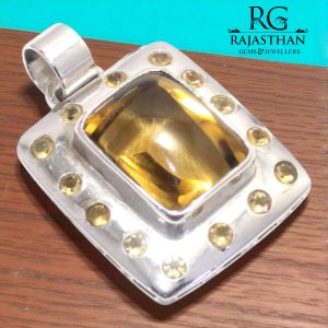 Rajasthan Gems Pendant 925 Sterling Silver Natural Golden Topaz Gem Stone Men Women Unisex Handmade Gift G155
