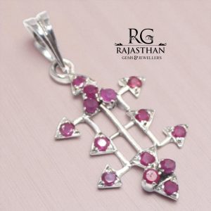 Rajasthan Gems Pendant 925 Sterling Silver Natural Ruby Gem Stone Men Women Unisex Handmade Gift G156