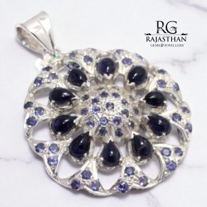 Rajasthan Gems Pendant 925 Sterling Silver Natural Blue Iolite Gem Stone Men Women Unisex Handmade Gift G157