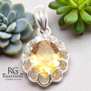 Rajasthan Gems Pendant 925 Sterling Silver Natural Golden Topaz Gem Stone Men Women Unisex Handmade Gift G159