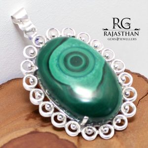 Rajasthan Gems Pendant 925 Sterling Silver Natural Malachite Gem Stone Men Women Unisex Handmade Gift G162