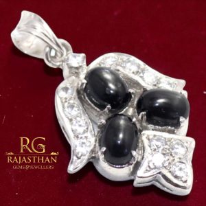 Rajasthan Gems Pendant 925 Sterling Silver Natural Black Star Gem Stone & Cubic Zirconia CZ Men Women Unisex Handmade Gift G163
