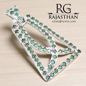 Rajasthan Gems Pendant 925 Sterling Silver Natural Green Emerald Gem Stone Men Women Unisex Handmade Gift Rajasthan G172