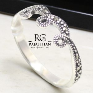 Rajasthan Gems Ring Band 925 Sterling Silver Marcasite Gem Stone Handmade Women Gift G189