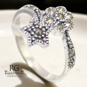 Rajasthan Gems Ring Band 925 Sterling Silver Marcasite Gem Stone Handmade Women Gift G189
