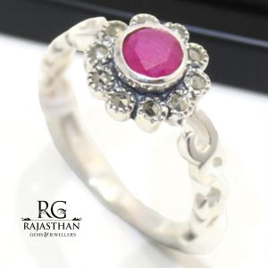 Rajasthan Gems Ring Silver 925 Sterling Women Natural Red Onyx & Marcasite Gem Stone Handmade Gift G199