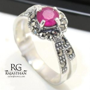 Rajasthan Gems Ring Silver 925 Sterling Women Natural Red Onyx & Marcasite Gem Stone Handmade Gift G199