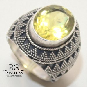 Rajasthan Gems Mens Ring Silver 925 Sterling Silver Natural Lemon Topaz Stone Handmade Men Women Unisex Gift G200