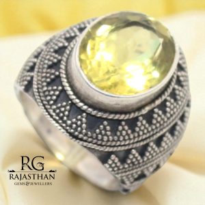 Rajasthan Gems Mens Ring Silver 925 Sterling Silver Natural Lemon Topaz Stone Handmade Men Women Unisex Gift G200