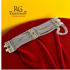 Rajasthan Gems Antique Bracelet Old Solid Silver Traditional Design Jewelry Women Handmade Yellow Glass Gift G247