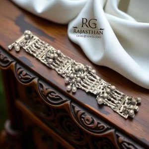 Rajasthan Gems Antique Bracelet Old Silver Traditional Rattle Bell Sound Design Jewelry Women Handmade Gift G248
