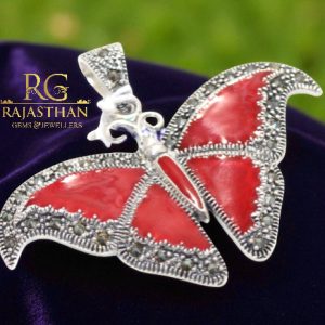 Rajasthan Gems Butterfly Charm Pendant 925 Sterling Silver Marcasite Stone Enamel Meena Women Unisex Handmade Gift G257