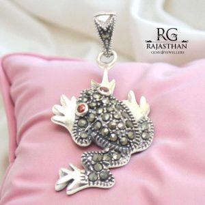 Rajasthan Gems Frog Charm Pendant 925 Sterling Silver Marcasite Stone Women Unisex Handmade Gift G265