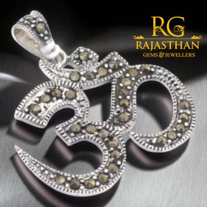 Rajasthan Gems Handmade Indian Om Aum Pendant 925 Sterling Silver Marcasite Stone Yoga Meditation Women Gift G271