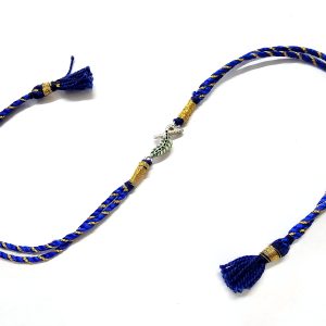 Rajasthan Gems Raksha Bandhan Rakhi Krishna Flute 925 Sterling Silver Charm Bracelet Bhai Handmade Enamel Meena Meenakari Gift Men Boy Brother (Random Colour Thread) RAKHI006