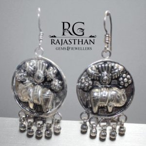 Rajasthan Gems Elephant Charm Earrings Dangle Traditional 925 Sterling Silver Handmade Women Gift G325