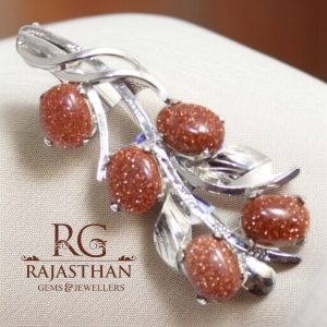Rajasthan Gems Charm Brooch Pin 925 Sterling Silver Natural Starstone Sandstone Gem Stone Women Men Unisex Handmade G368