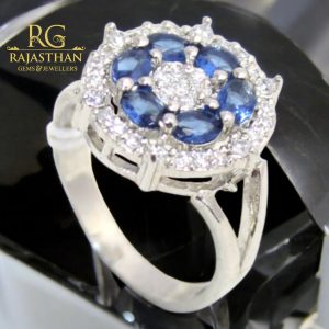 Rajasthan Gems Ring Silver 925 Sterling Blue Hydro & Cubic Zirconia CZ Zircon Stone Handmade Women Gift Designer G377